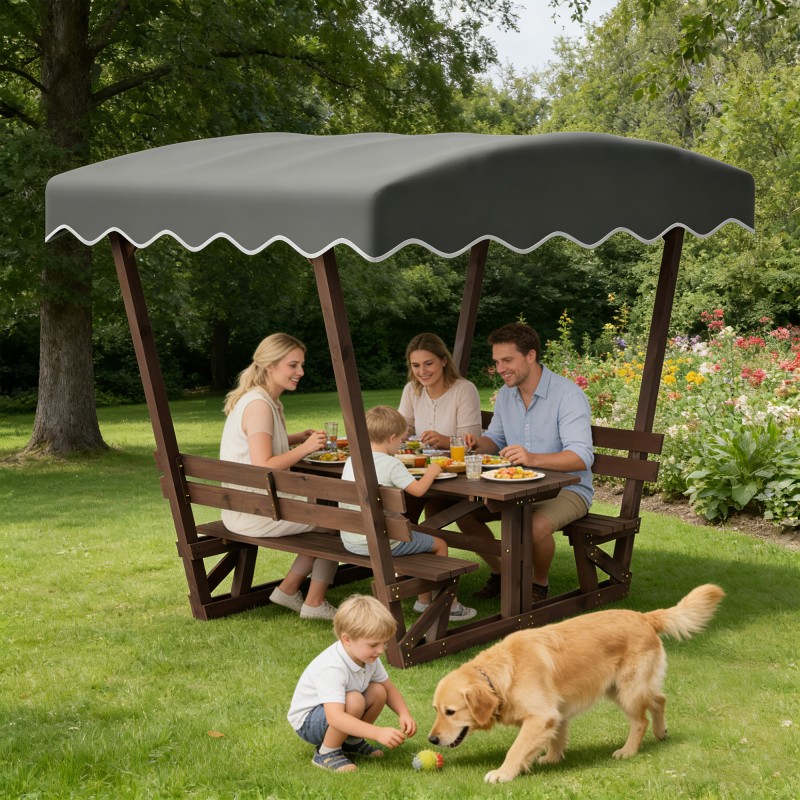 Wooden Gazebo for Patio Garden Outdoor Canopy with Waterproof Roof 5x3 ft Brown
