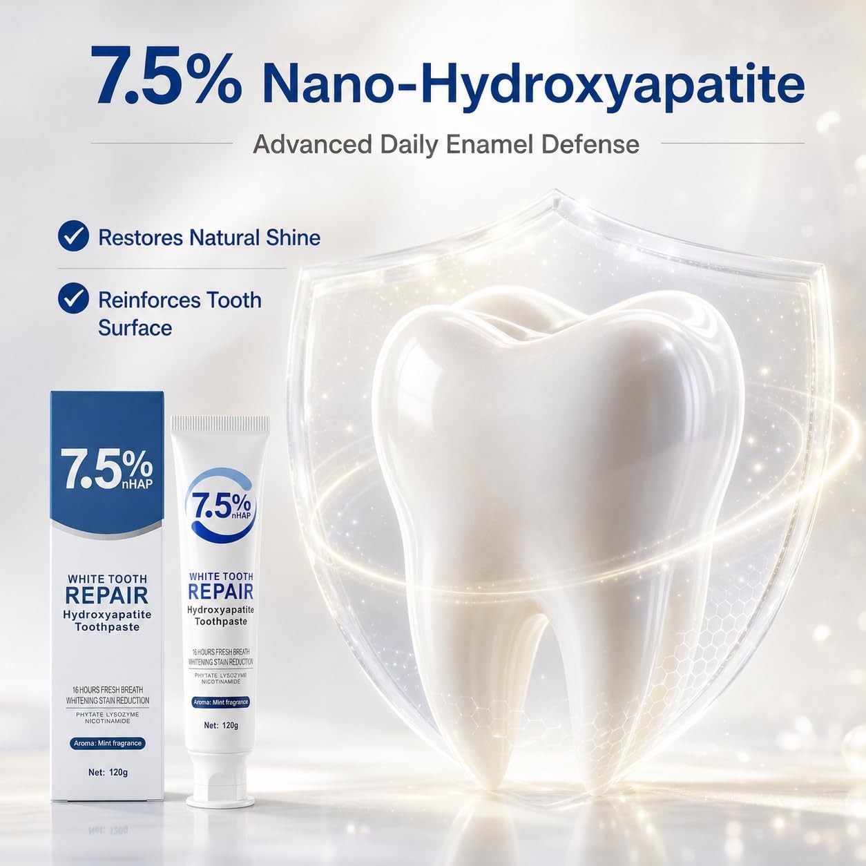 3 Pack Hydroxyapatite Toothpaste Enamel Protection Fresh Breath Mild Mint (79 ch