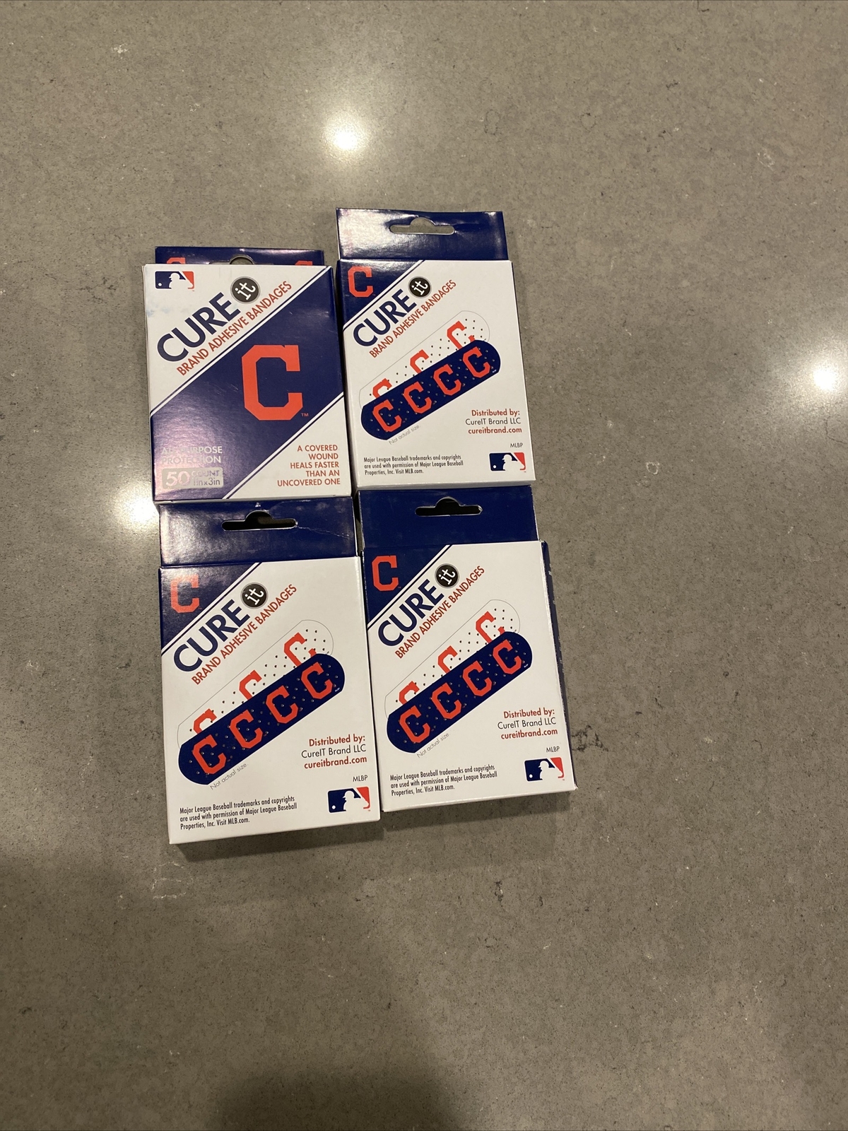 4 Pk MLB Cleveland Guardians Cure It Brand Adhesive Bandages 50 Bandages Per Pk