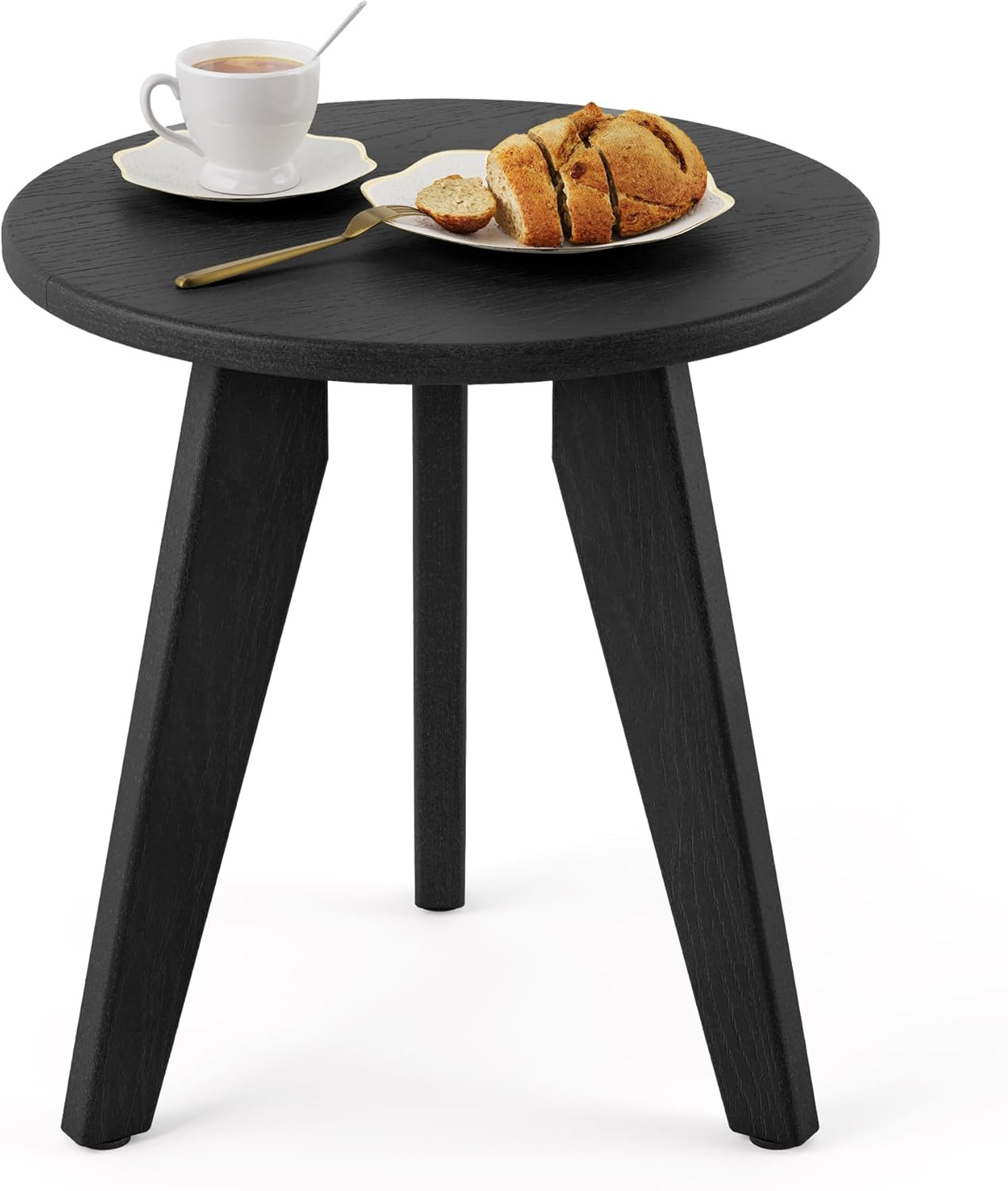 Weather-Resistant Outdoor Side Table, Small Round Black Table