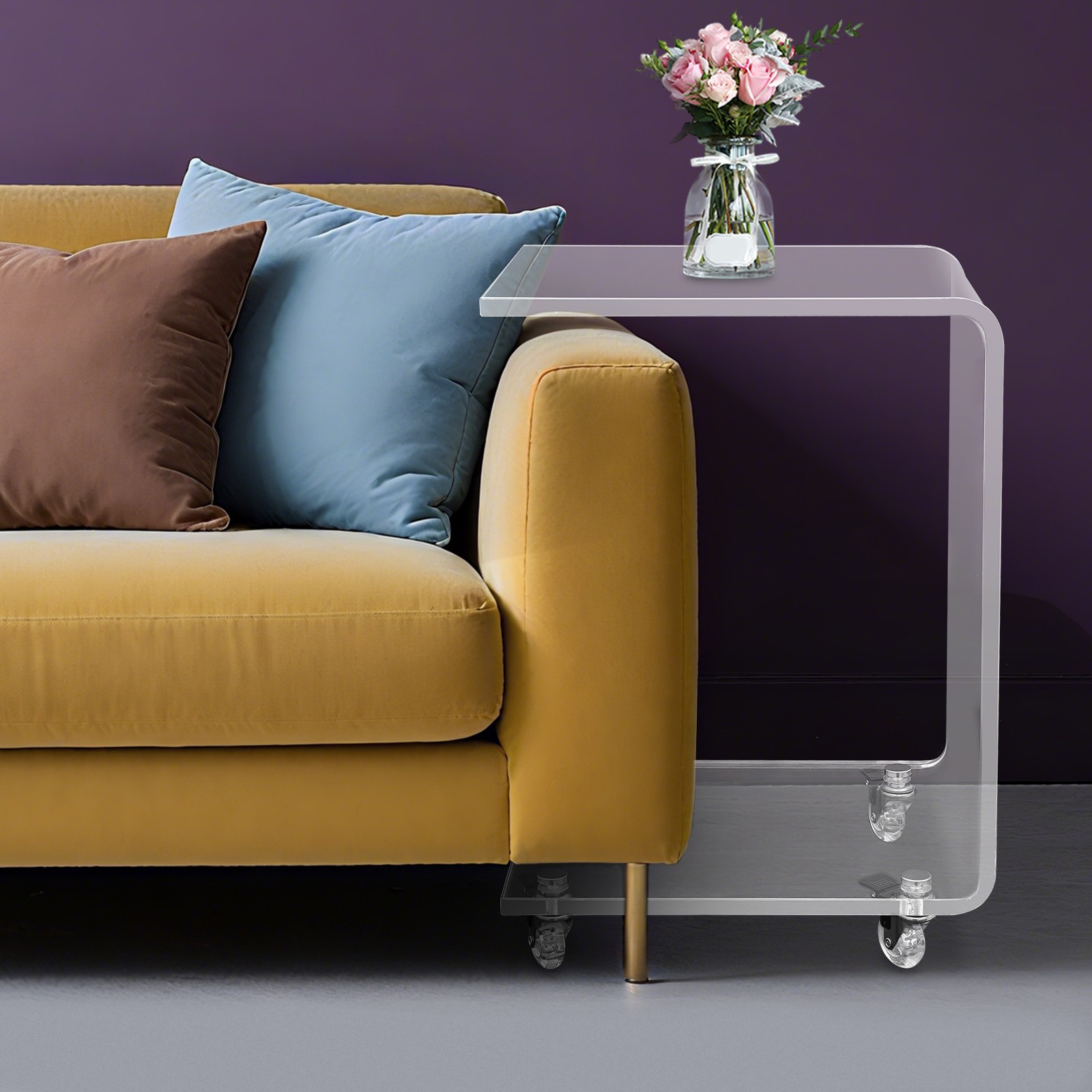 Modern C-shaped Side Table Acrylic End Table Couch Side Table, Bedside Table