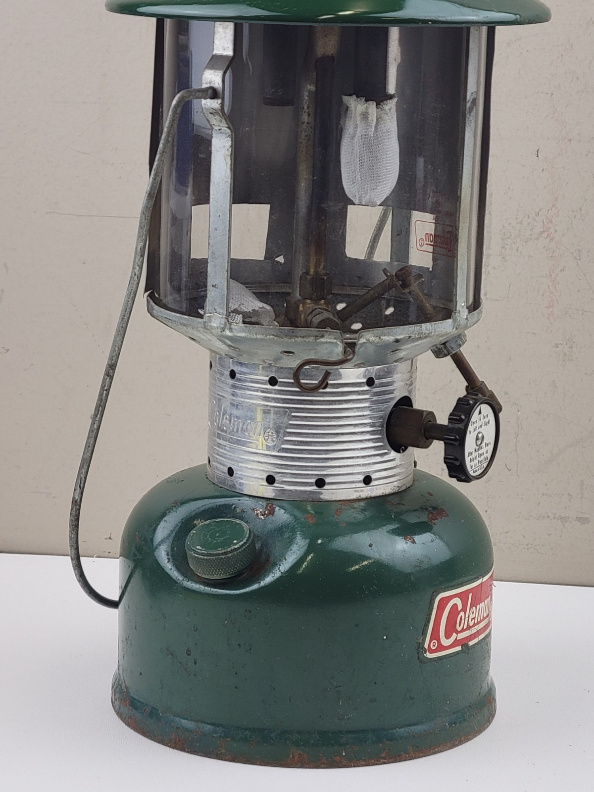 Vintage '70s Green Coleman 220F Camping Lantern w/ Pyrex Globe - *UNTESTED*