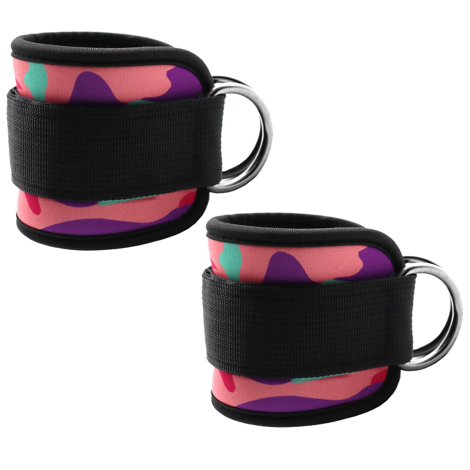 Ankle Straps Resistance Bands Wrist Cuffs Padded Camouflage Pink