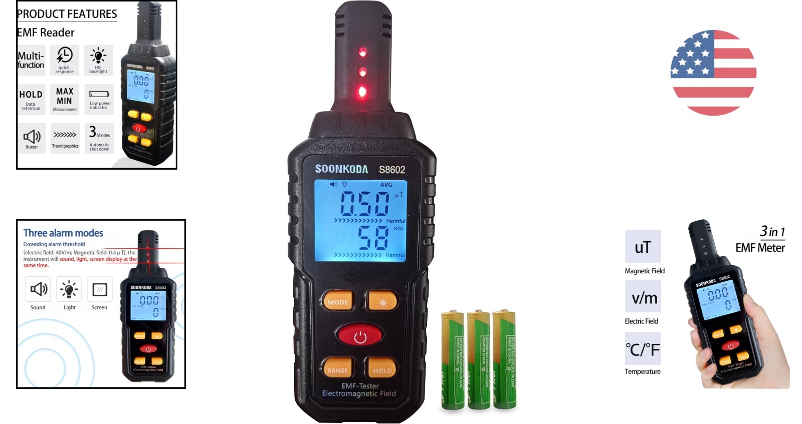 3 in 1 EMF Meter,EMF Reader,Electromagnetic Field Radiation Detector,EMF ...