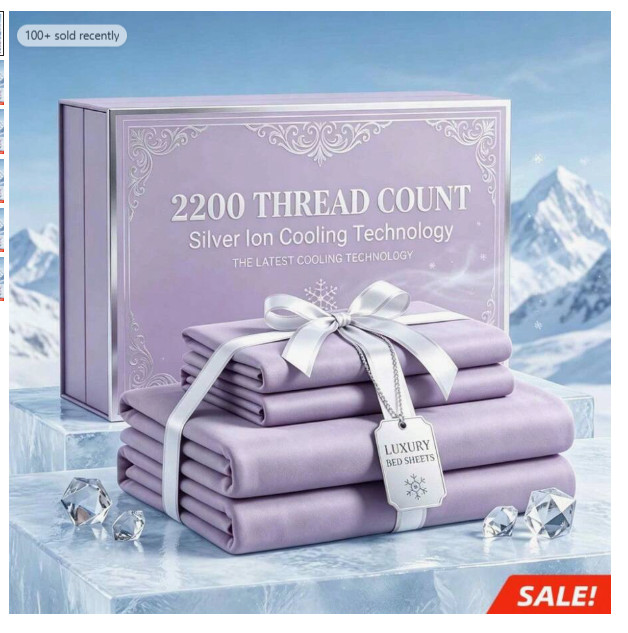 2200TC Silver Ion 4-Piece Bamboo Cooling Sheet Set, Deep Pocket Breathable Cool