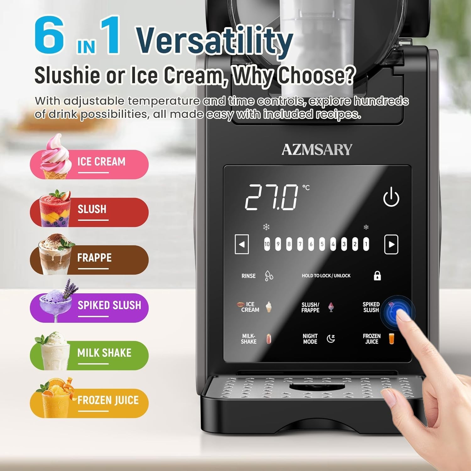 Deluxe Home Slushie & Ice Cream Maker - LED Display, 6 Programs, No Ice Needed