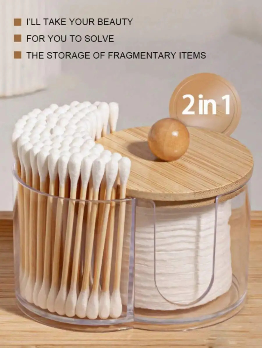 Cotton Swab Storage Box Double Head Cotton Buds Container Transparent Square Bam