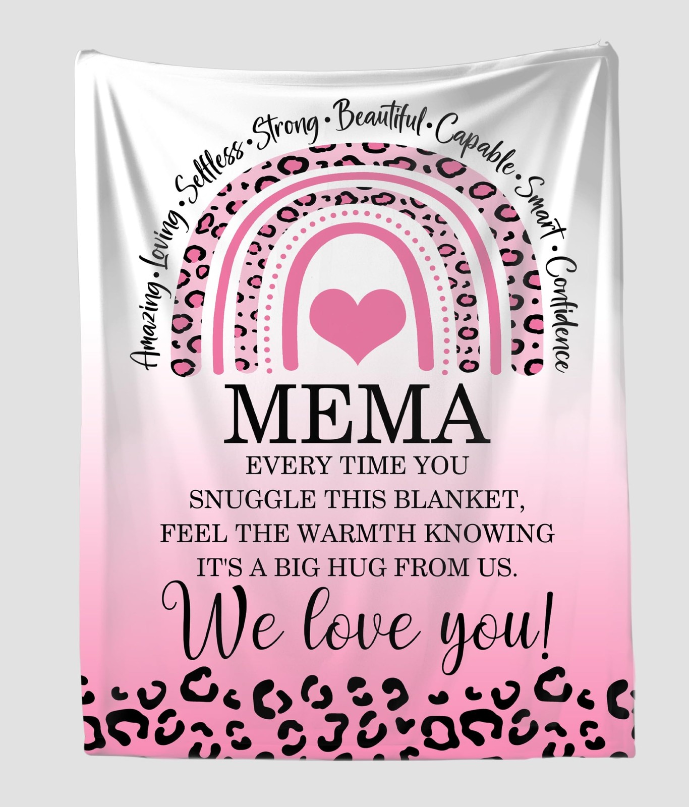 Mema We Love You Blanket Pink Leopard - Respectful and Loving Blanket Gifts f...