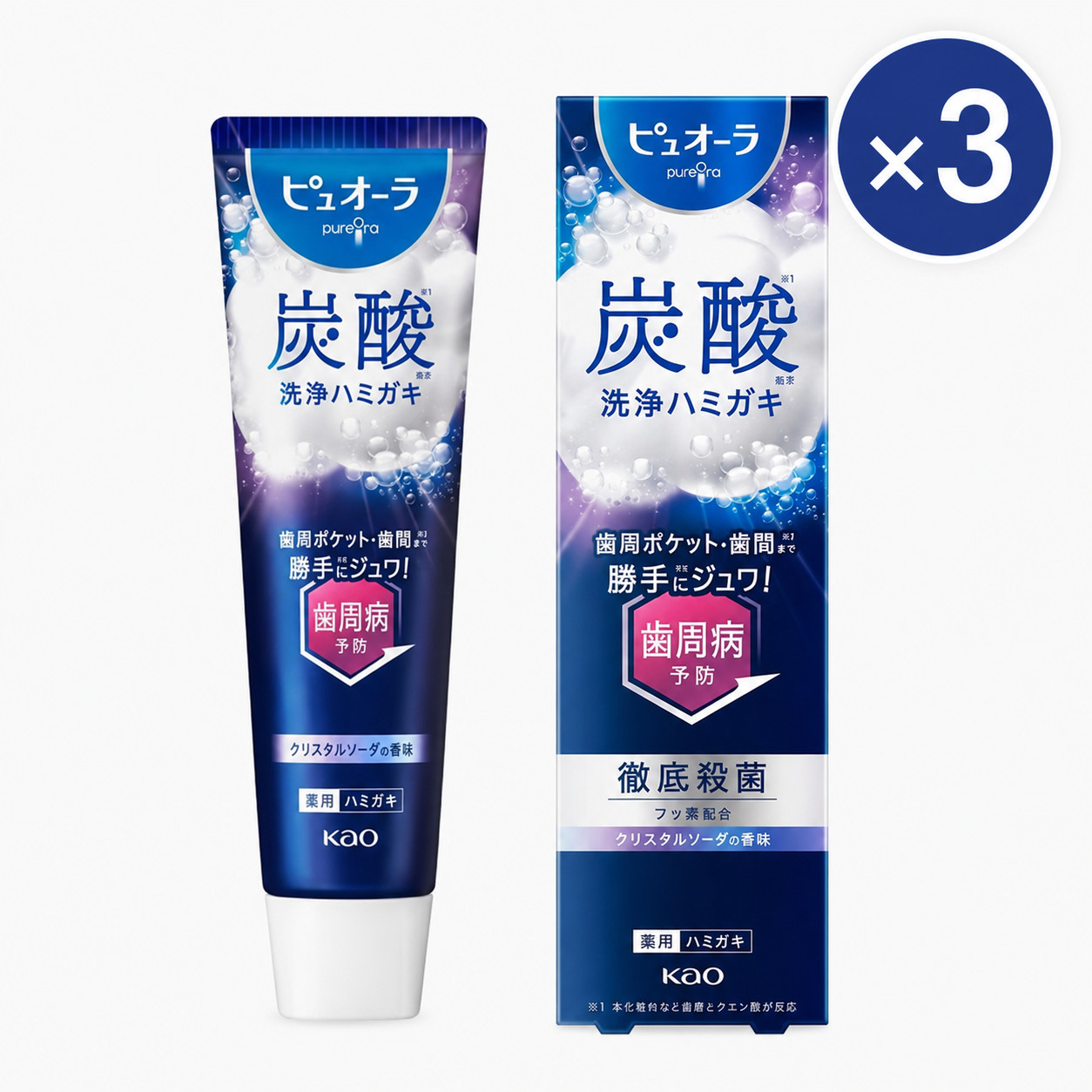Kao Pyuora Carbonated Foam Toothpaste 95g x3 Crystal Soda Japan Oral Care