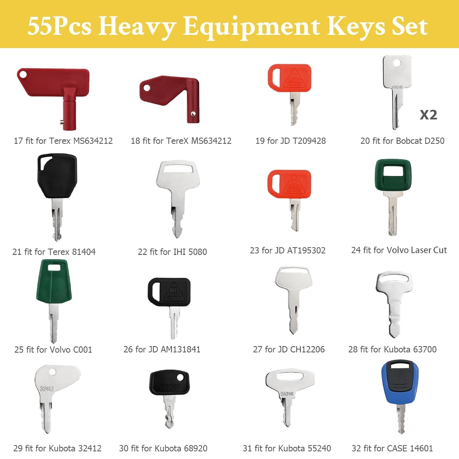 55 Heavy Equipment Keys Master Set, Construction Machine Ignition Key for...