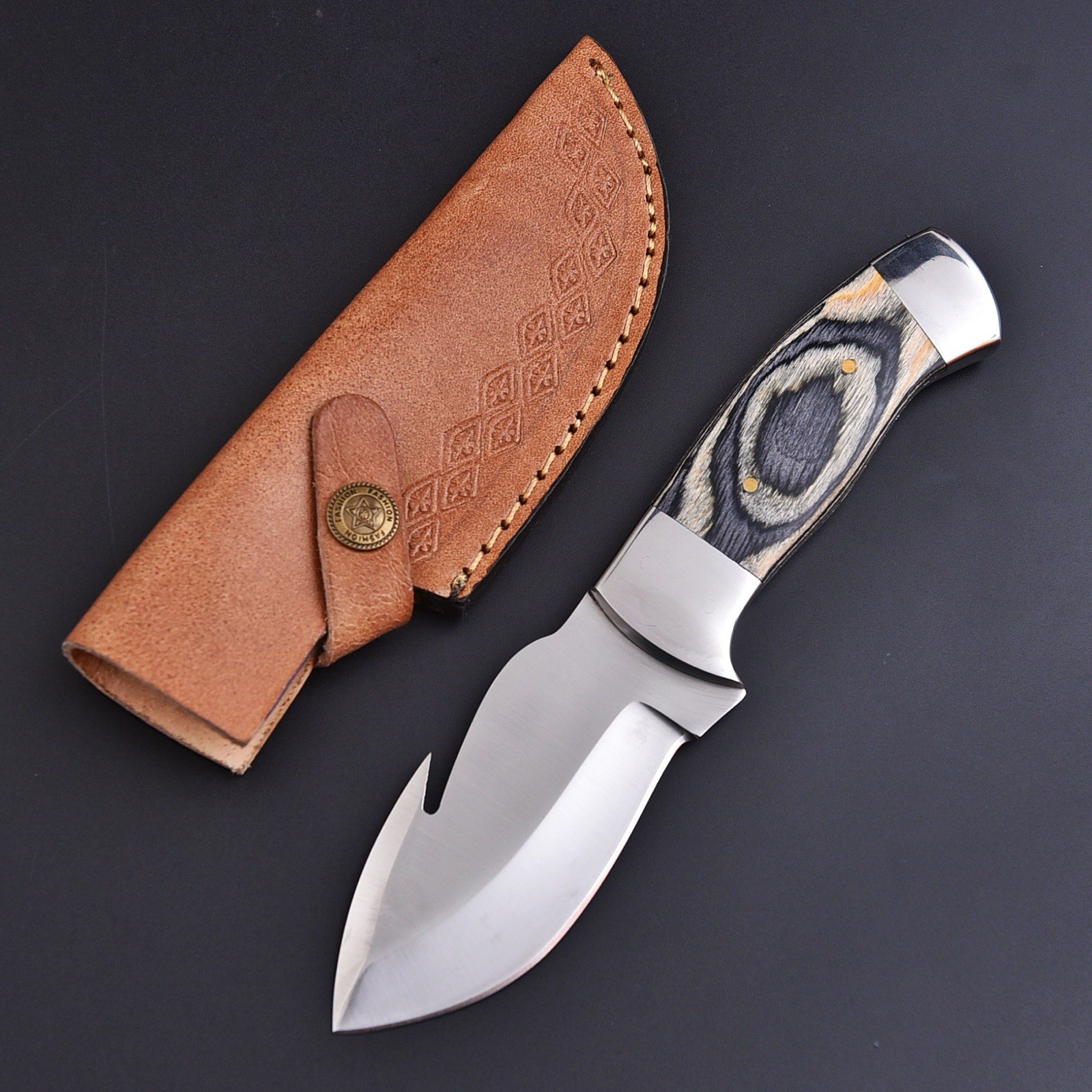 Handcrafted Fixed Blade Gut Hook Drop Point Hunting Skinner Knife