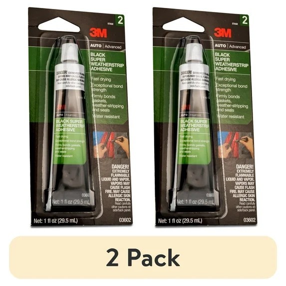 2 PACK 3M BONDO 03602 1OZ TUBE BLACK SUPER WEATHERSTRIP GASKET ADHESIVE GLUE