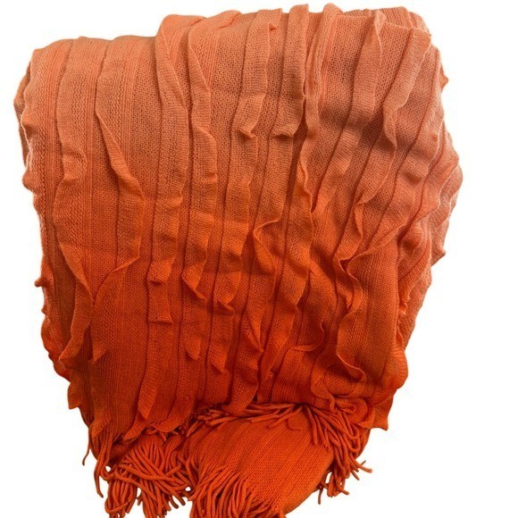 Cynthia Rowley Ombre Orange Fringe 51' x 60' Throw Blanket Acrylic Cozy