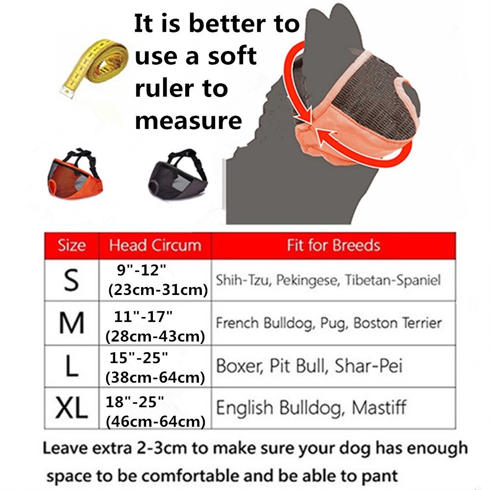 Short Snout Dog Muzzle- Adjustable Breathable Mesh Bulldog Muzzle for Biting ...