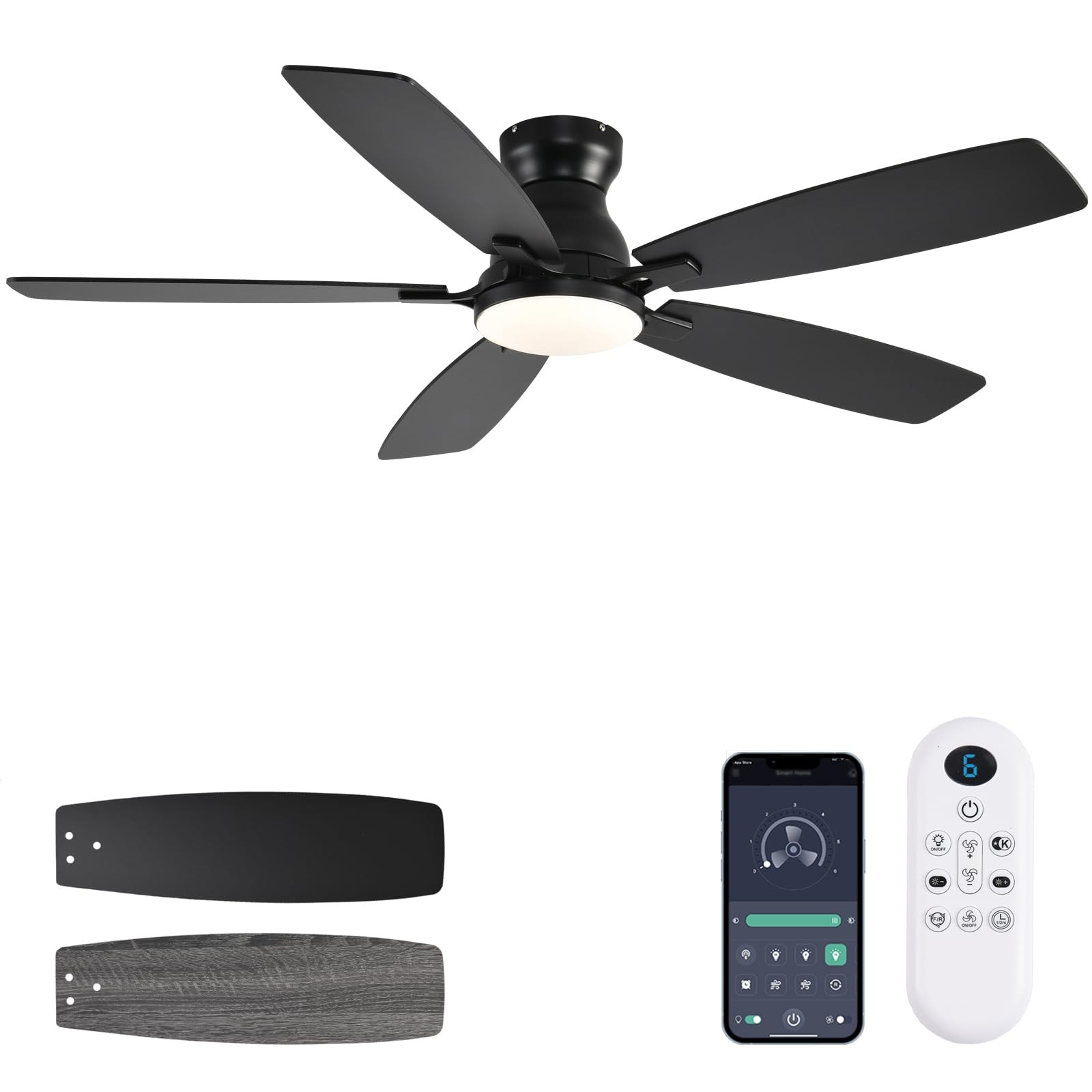 Ceiling Fans with Lights, 52 Inch Low Profile Ceiling Fan with Light and Remo...