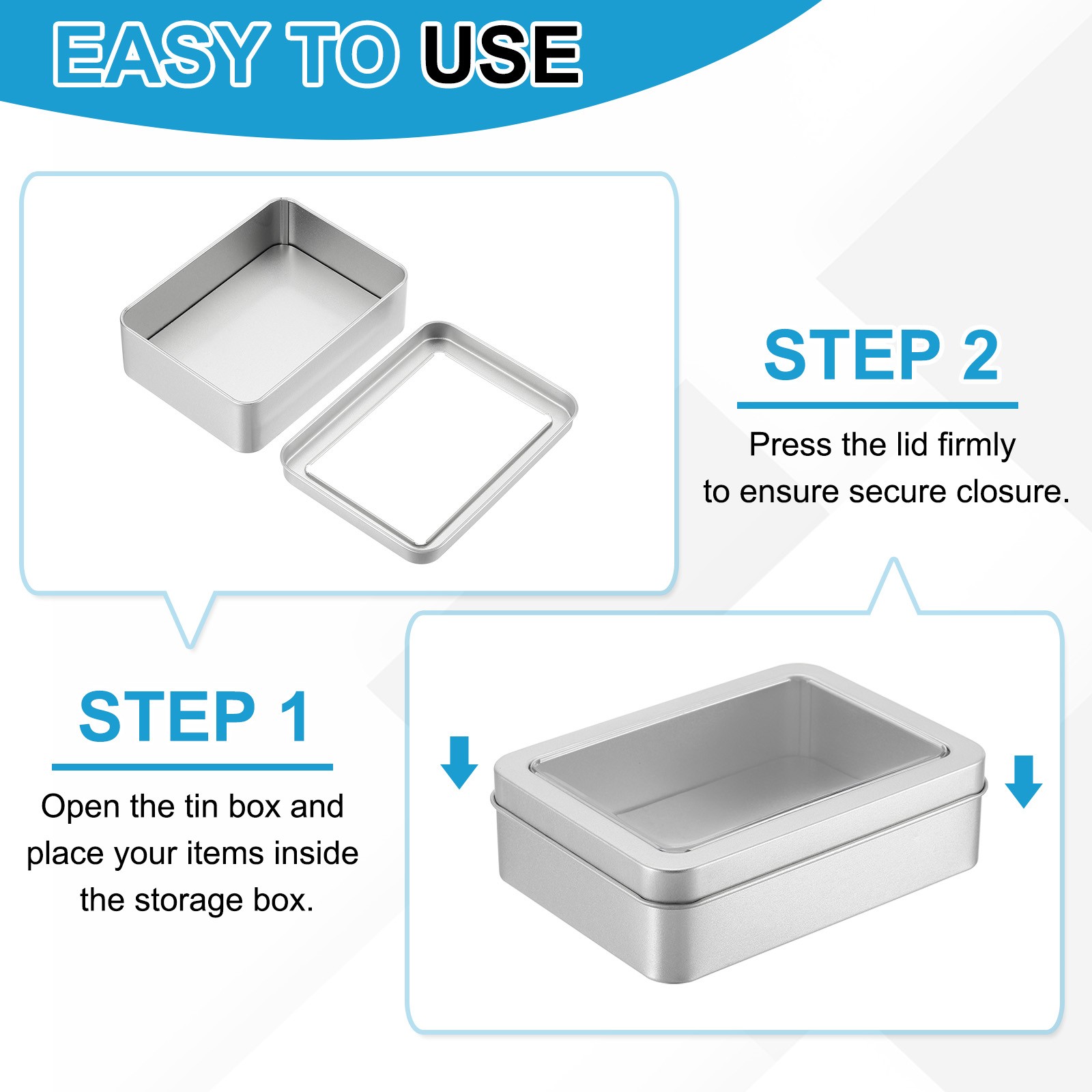 2Pcs 5.1 x 3.7 x 1.9 Inch Rectangular Storage Tins Box with Lid Window
