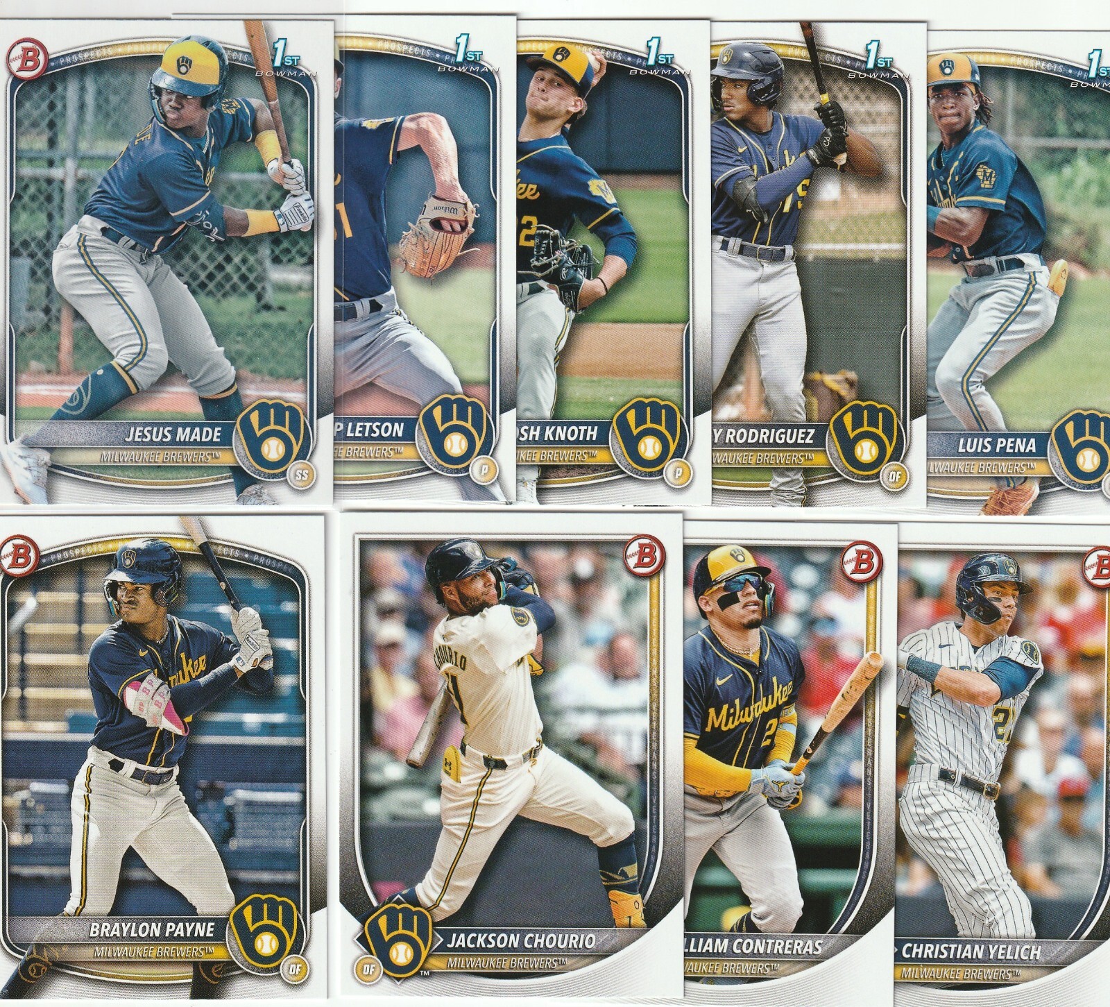 2025 Bowman Paper Complete Team Set Base, Prospects And RC'S - Brewers, Made 1st