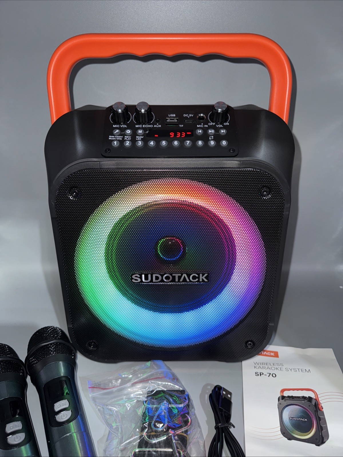 Karaoke Machine with 2 Wireless Microphones, Portable Bluetooth 5.1 Speaker