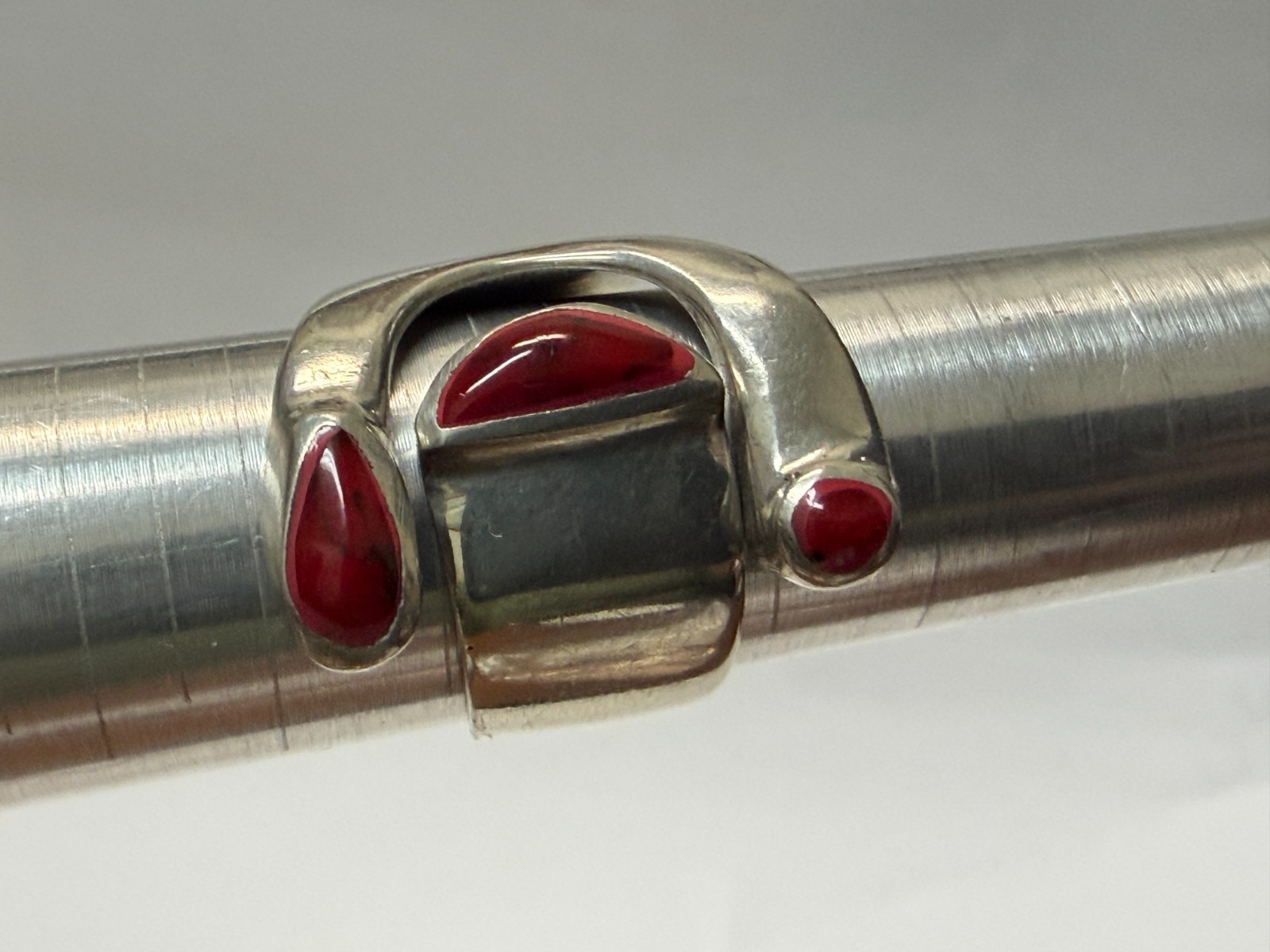 Wide Red Jasper and Alpaca Silver Ring - Size 8.5 adjustable