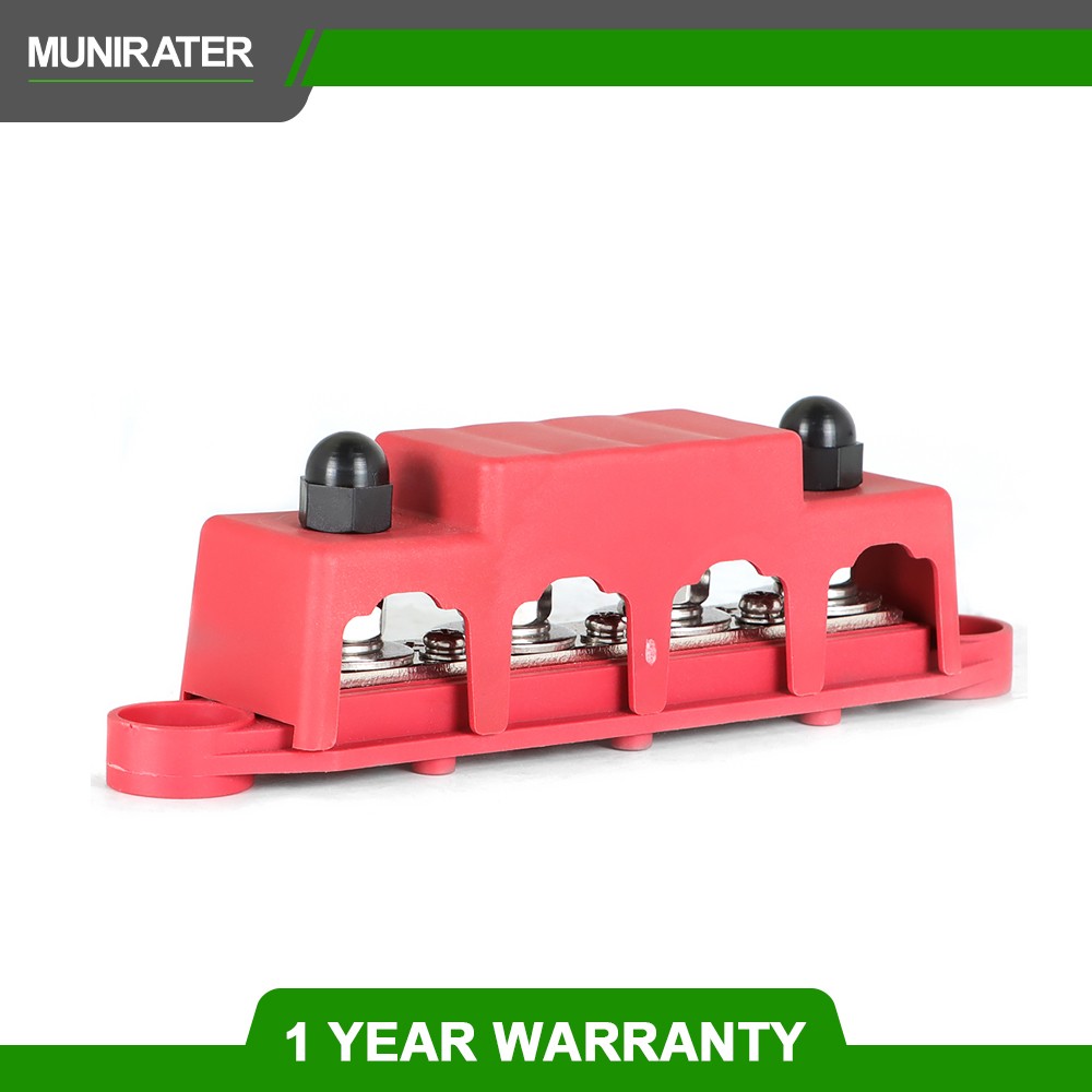 4 Post Busbar Bus Bar Power Distribution Block 12V 250A With Cover 5/16" Red