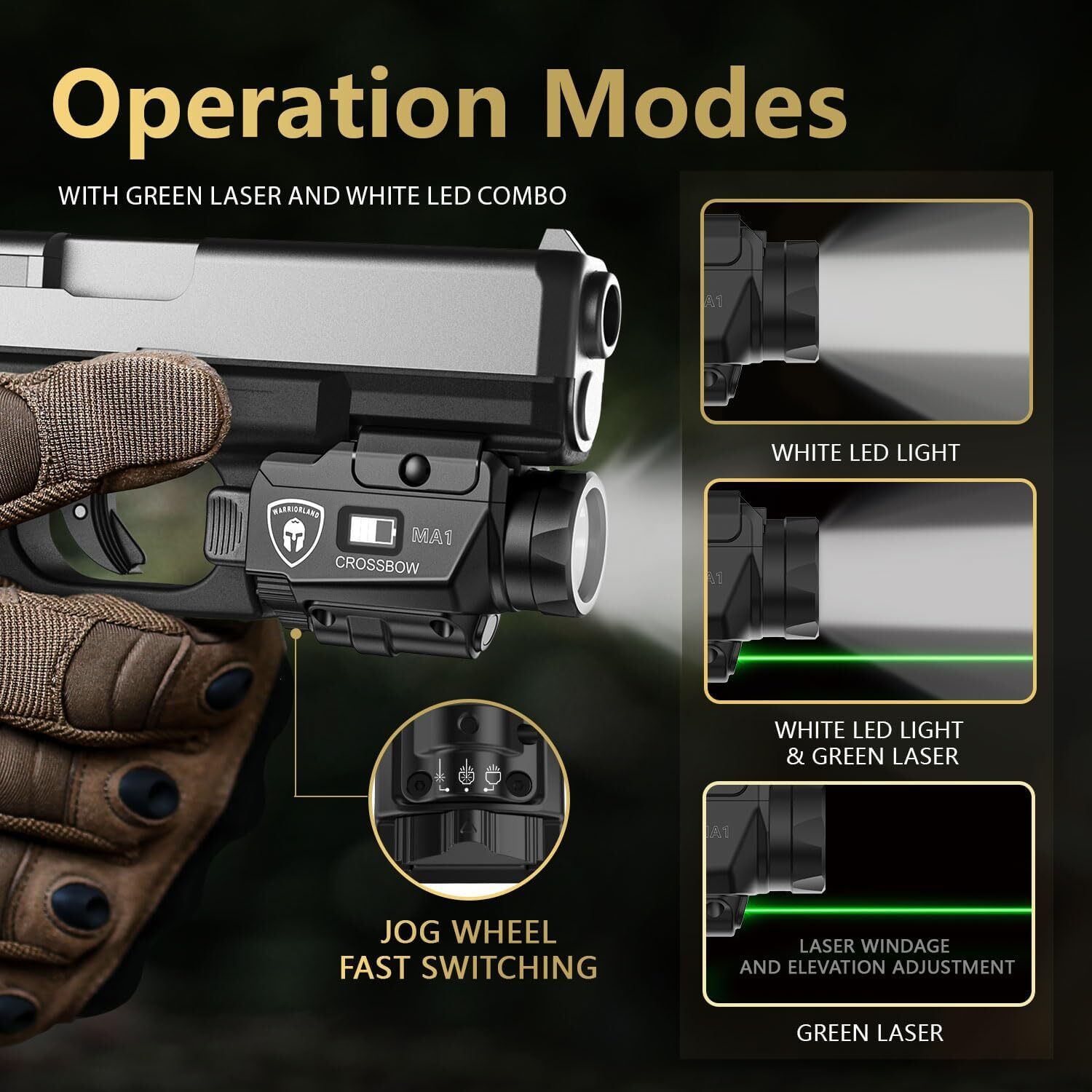 Universal Weaponlight,Green Laser&White LED Combo Tactical Light,For Glock 17/19