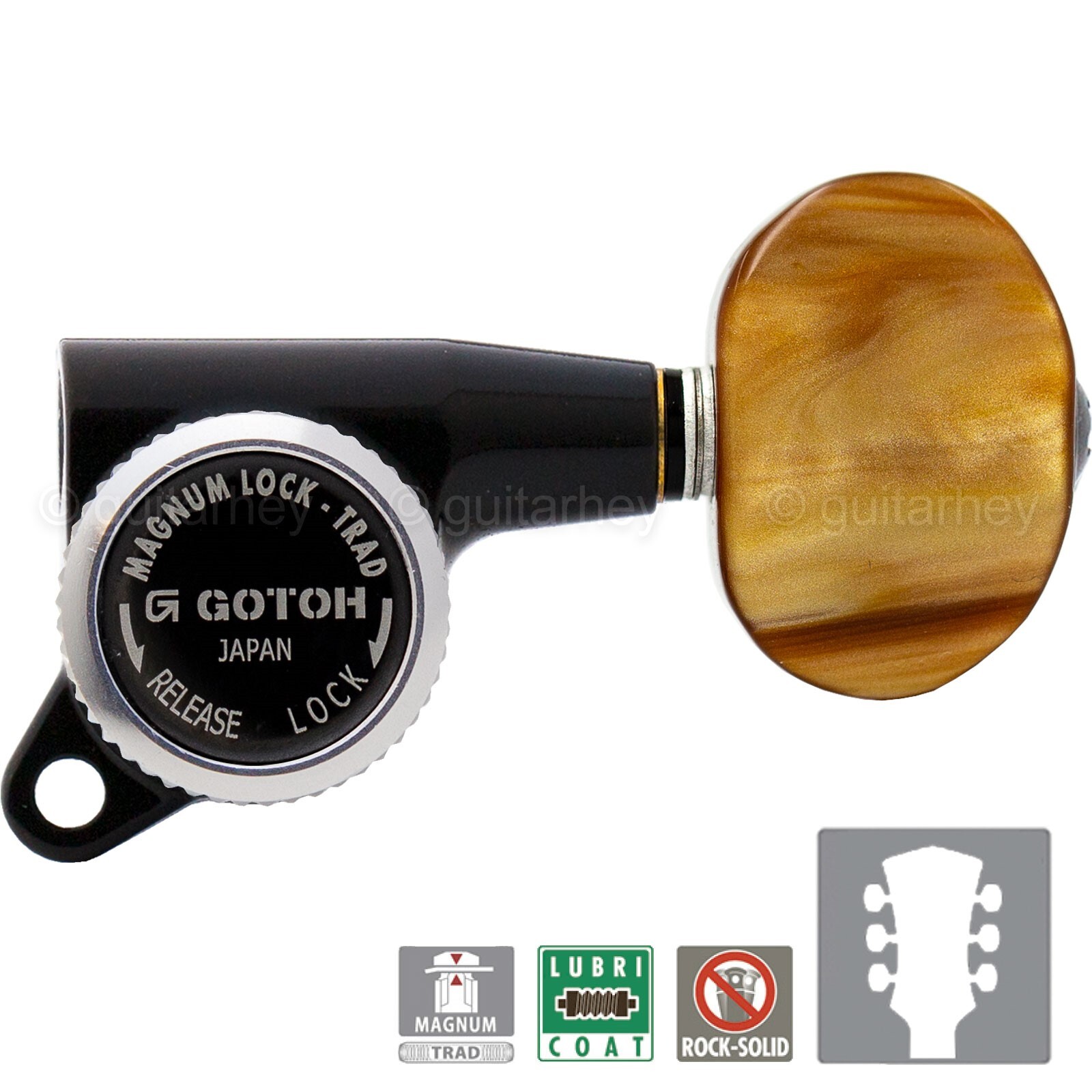 NEW Gotoh SG381-P2 MGT Locking Tuners L3+R3 LARGE AMBER Buttons 3x3 - BLACK