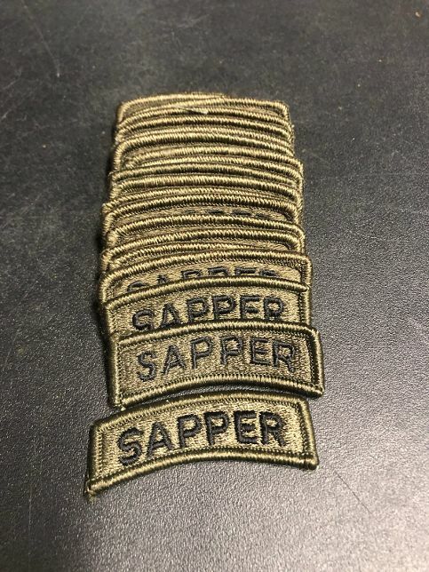 US Army SAPPER quaification OD Green BDU 20 piece dealer ~2.5" patch tab lot m/e