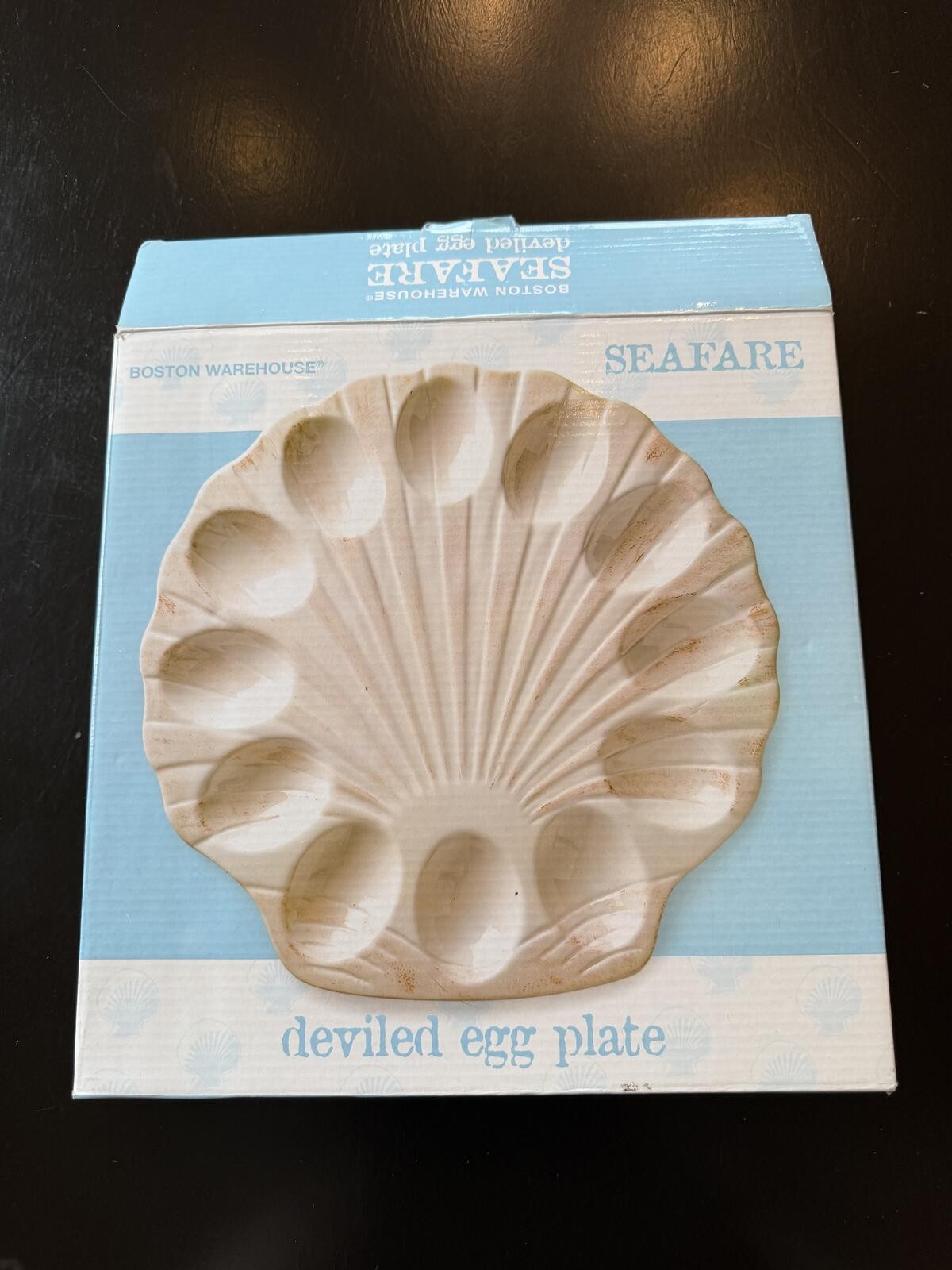 Seashell Deviled Egg Plate- Coastal Speckled Ceramic- 11” Seafare- Summer Decor