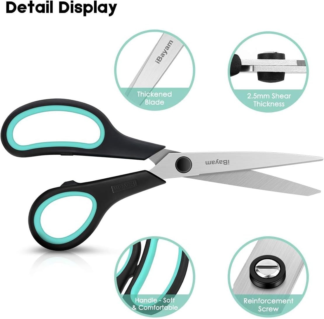 3-Pack 8" Heavy Duty Scissors with Ultra Sharp Blades and Comfort Grip Handle...