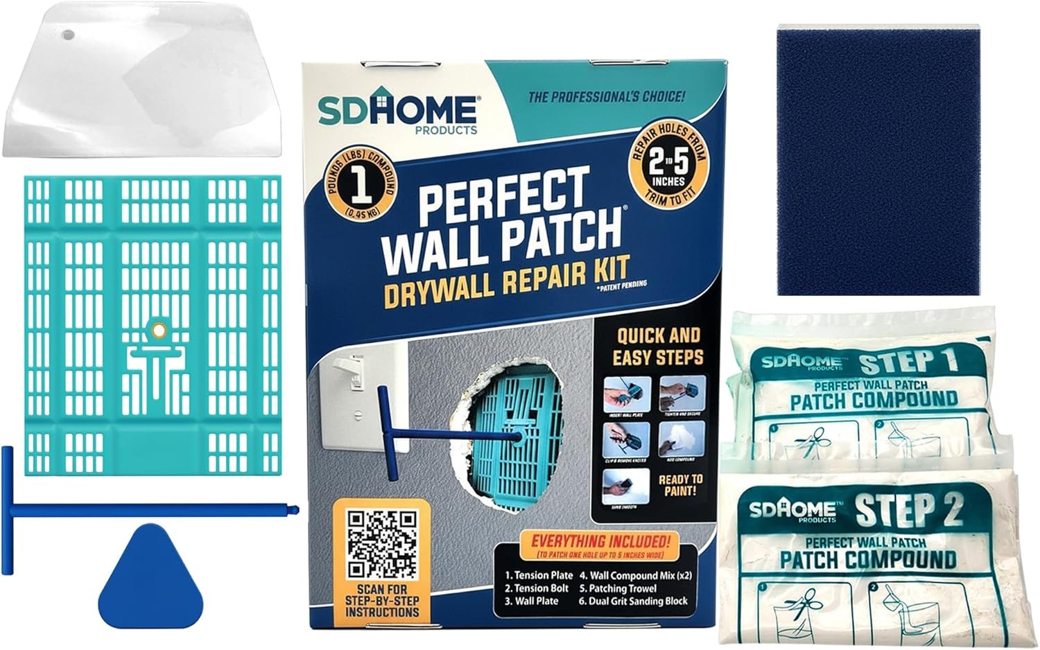 Drywall Repair Kit by SD Home, Fix Large Holes Fast, Wall Plate, 2 Patch Dry