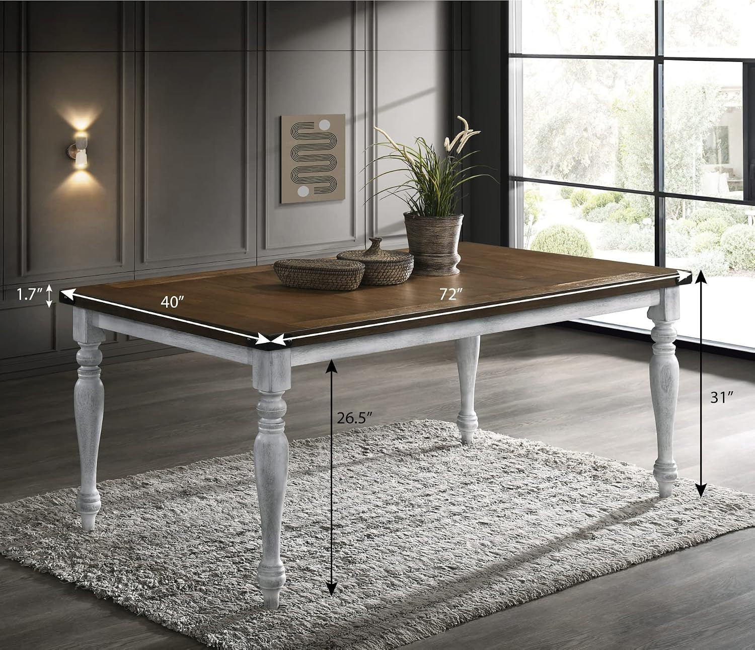 Salines 5-Piece Dining Table Set with 4 Upholstered Chairs, Rustic White