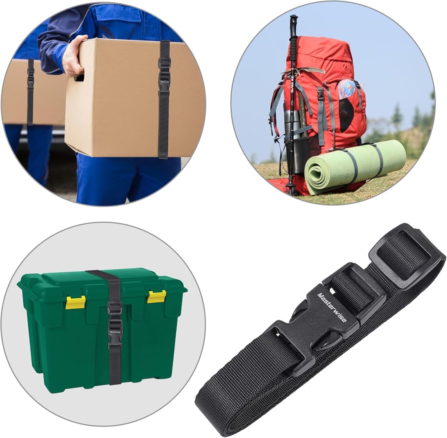 4 Pack Black Buckle Packing Straps with Clips, Adjustable Nylon Straps with Buck