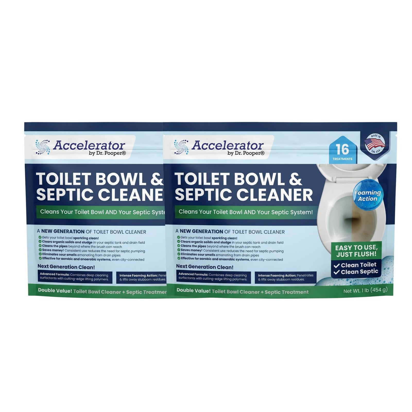 Accelerator by Dr. Pooper Toilet Bowl and Septic Cleaner 2-Pack, 32 Treatments