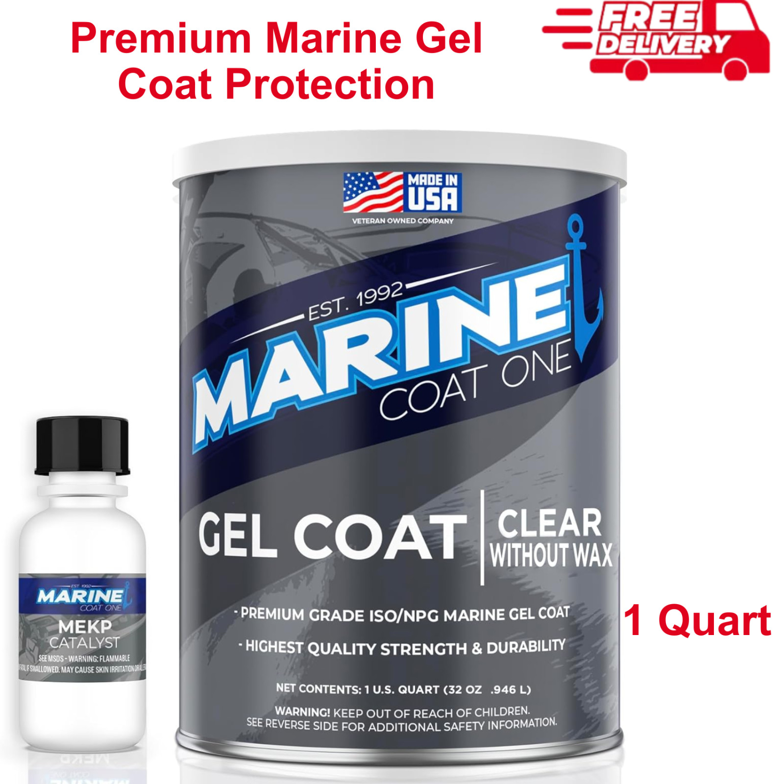 ISO/NPG Gel Coat Without Wax with MEKP Catalyst, Marine Gel Coat Protection, 1Qt
