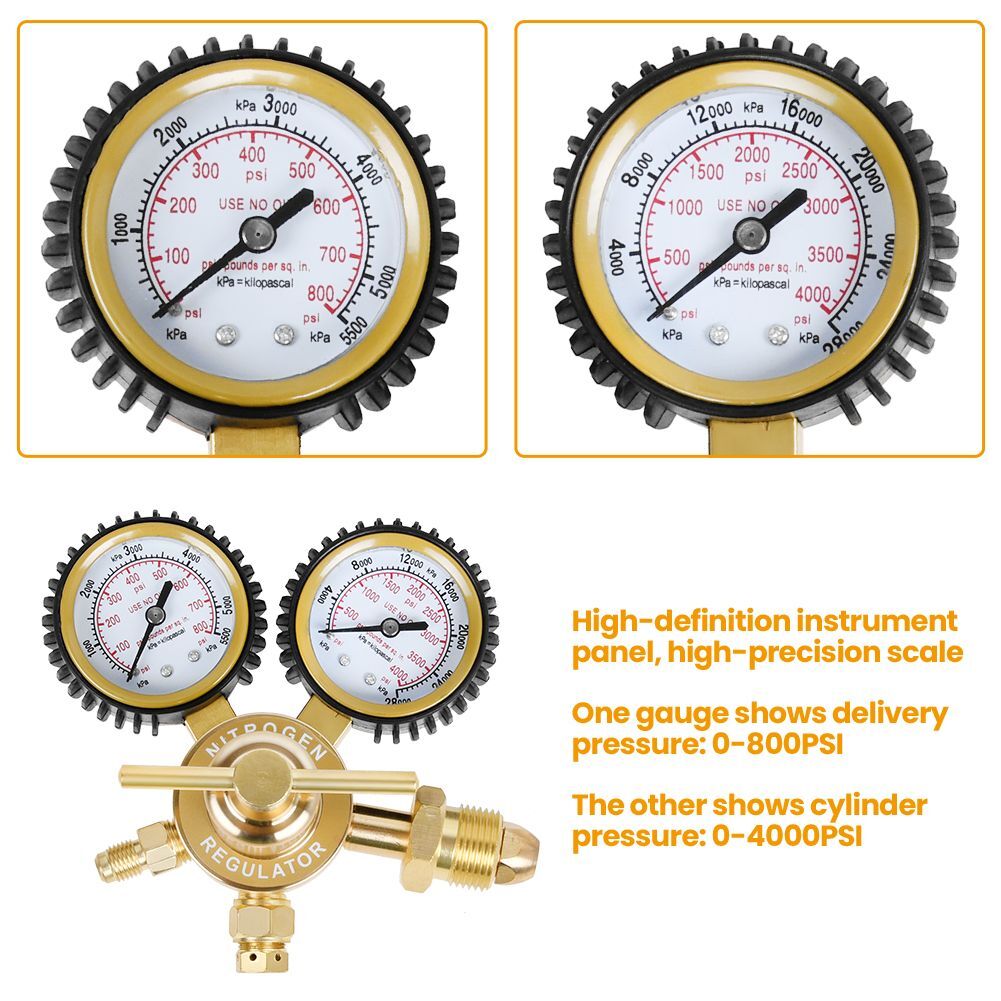 Nitrogen Regulator Pressure Control Valve Double Gauge CGA580 Inlet Thread 1/4"