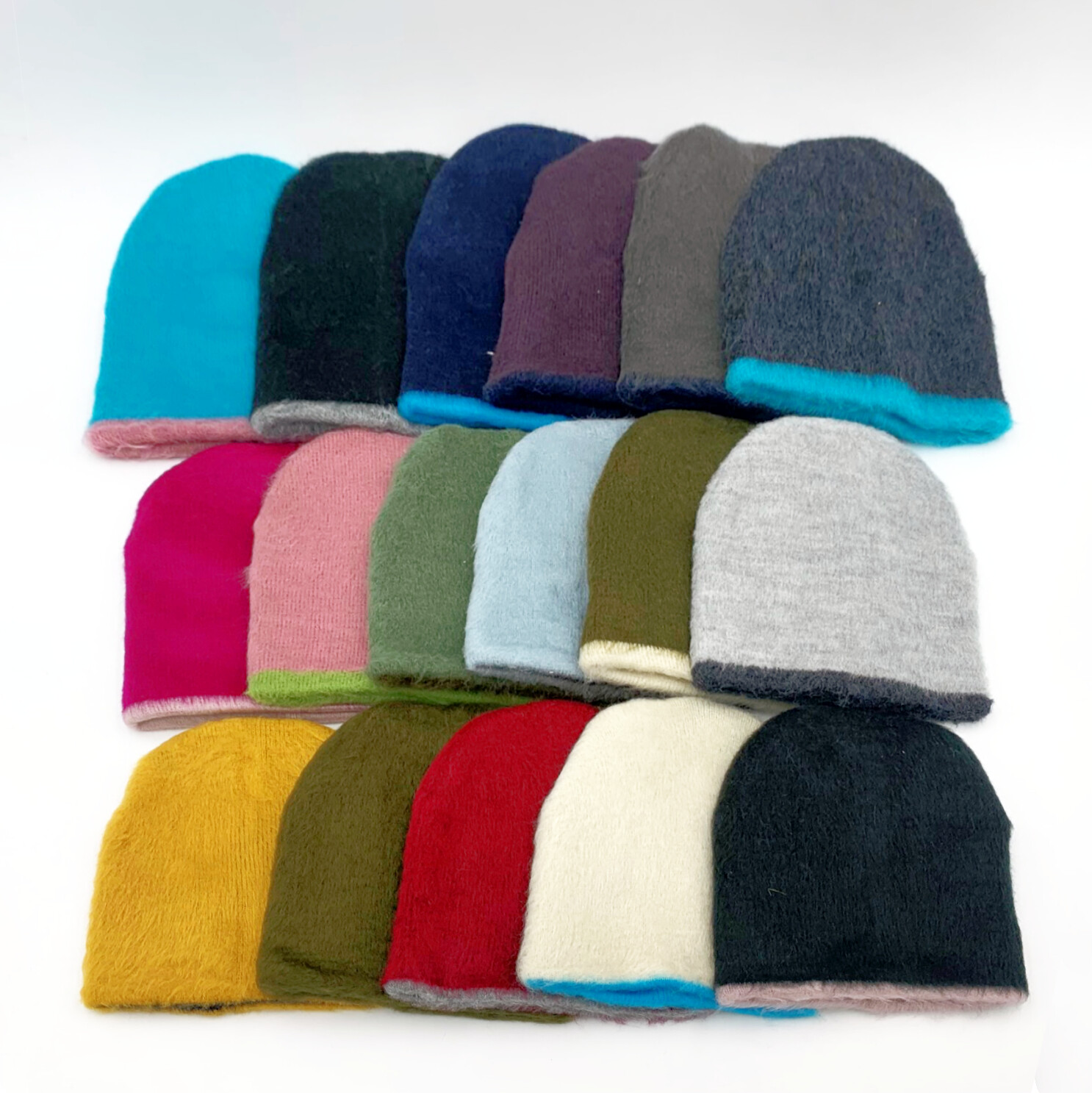 ALPACA WOOL BEANIES brushed reversible colorful unisex Handmade in Ecuador