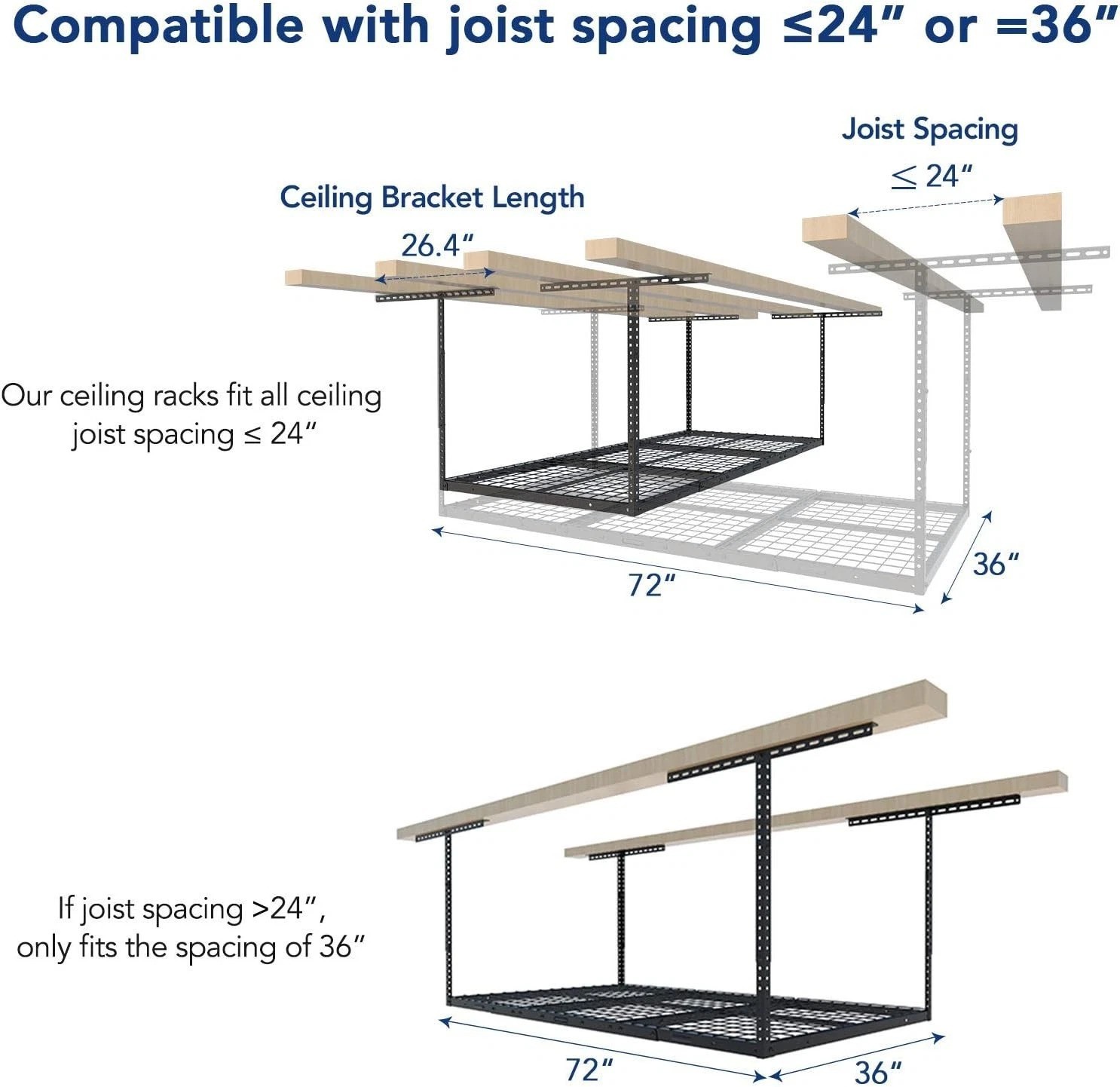 Durable 3x6 Overhead Garage Storage Rack - 450lbs Capacity, Adjustable Height