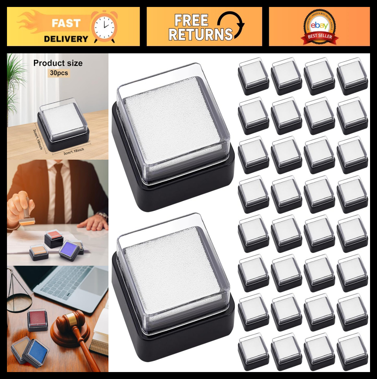 30PCS Mini Blank Ink Pads - Quick Drying Foam Stamping & DIY Craft Supplies 3x3c