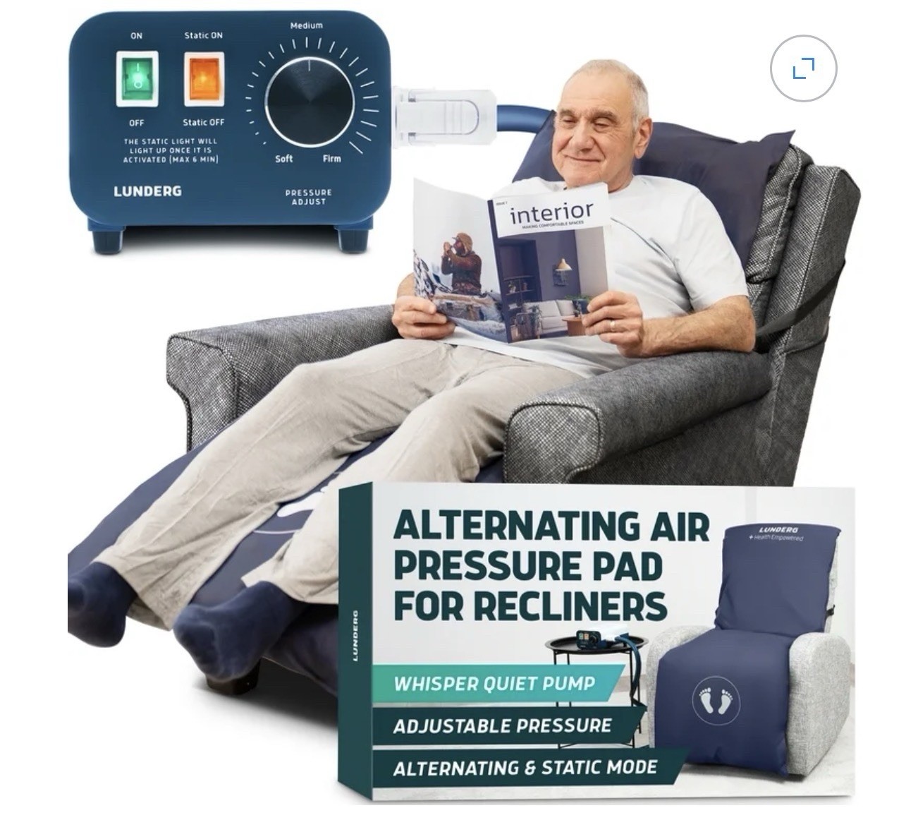 Lunderg Alternating Air Pressure Recliner Pad Kit New Open Box Quiet Pump