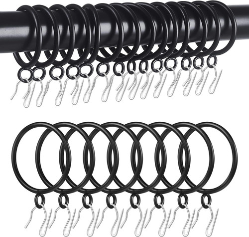 44 Pack Curtain Rings with Eyelets, 1.26" Inner Diameter - 44 PACK, Black