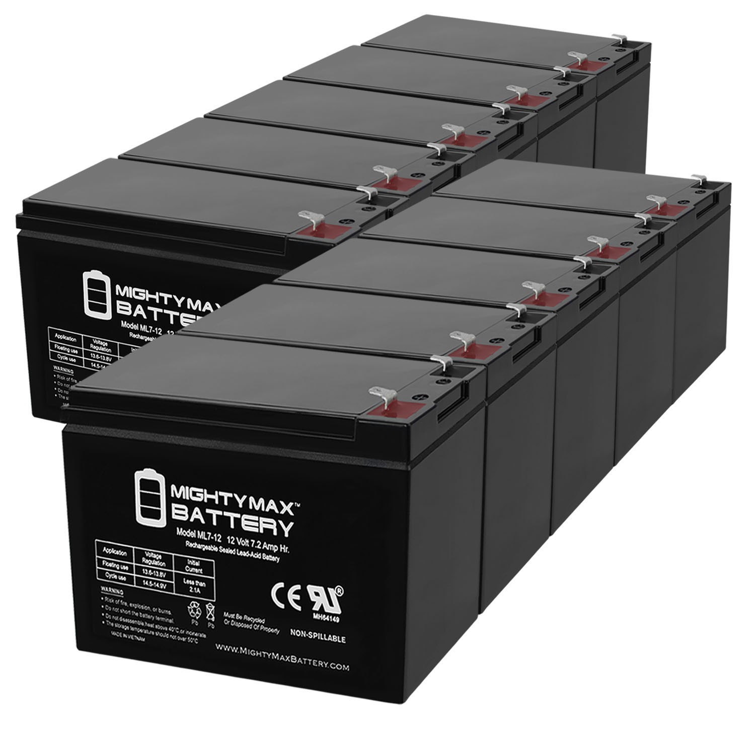 Mighty Max 12V 7Ah Battery Replacement for Acorn Stairlift Superglide - 10 Pack