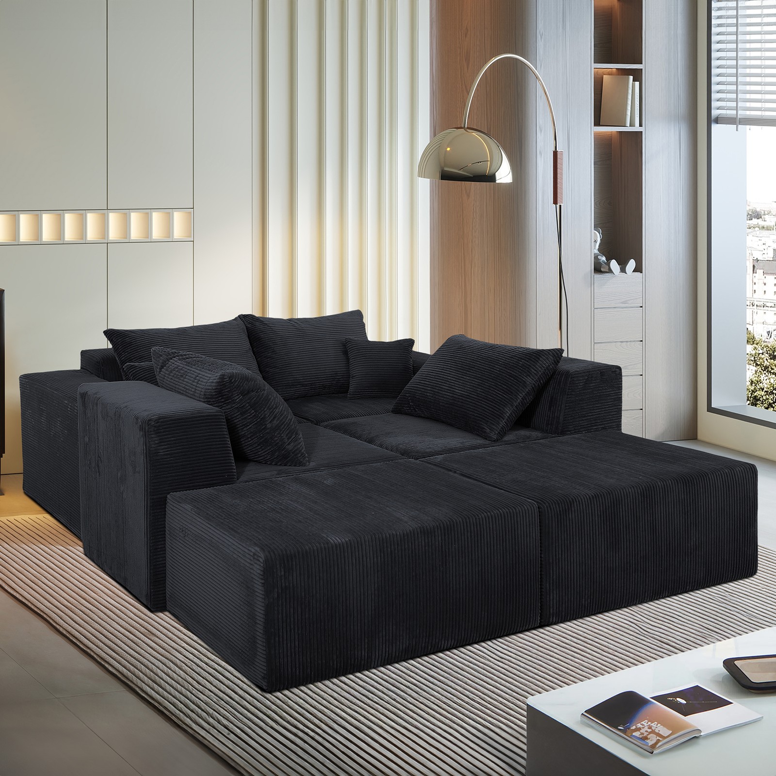 (Old SKU:W3163S00040)6-Piece Modular U-Shaped Sectional Sofa in Black, Convertib