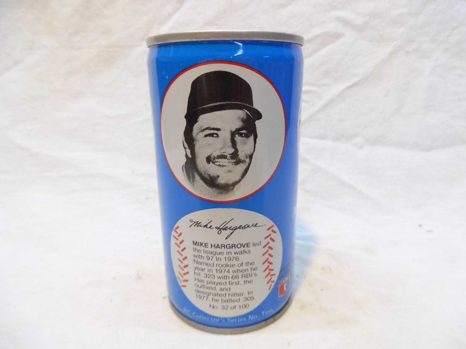 ROYAL CROWN RC COLA BASEBALL C/S SODA CAN~MIKE HARGROVE #32/100