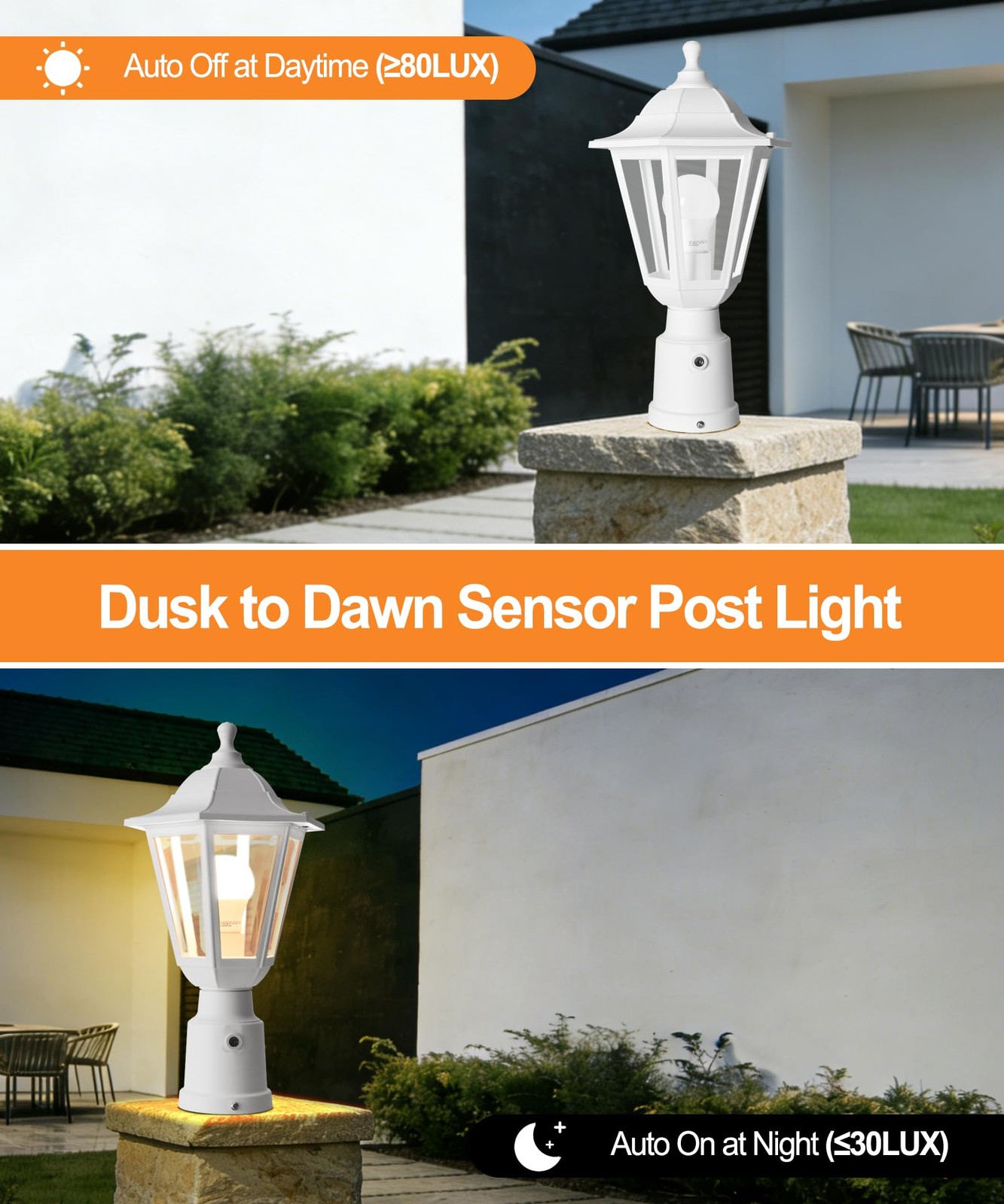 FUDESY Dusk to Dawn Outdoor Post Light, White Sensor,