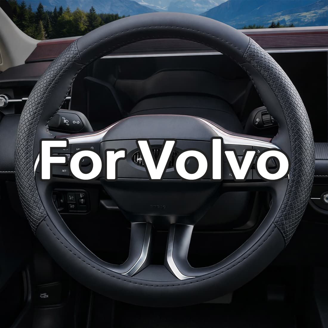 15" Nappa leather Steering Wheel Cover Black Genuine Leather for Volvo