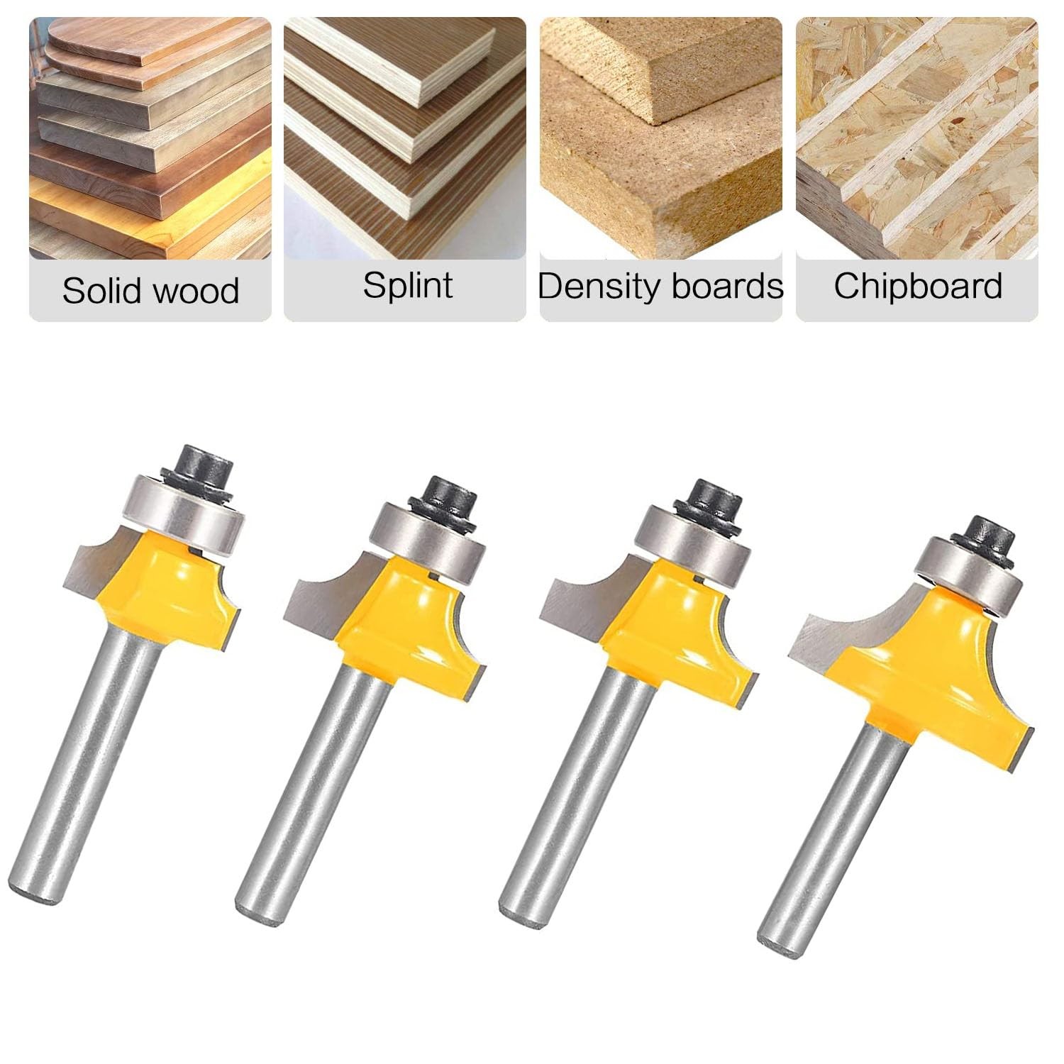 Roundover Router Bit Set 4pcs 1/4" Shank Radius 1/8" 1/4" 3/16" 5/16" - Bea