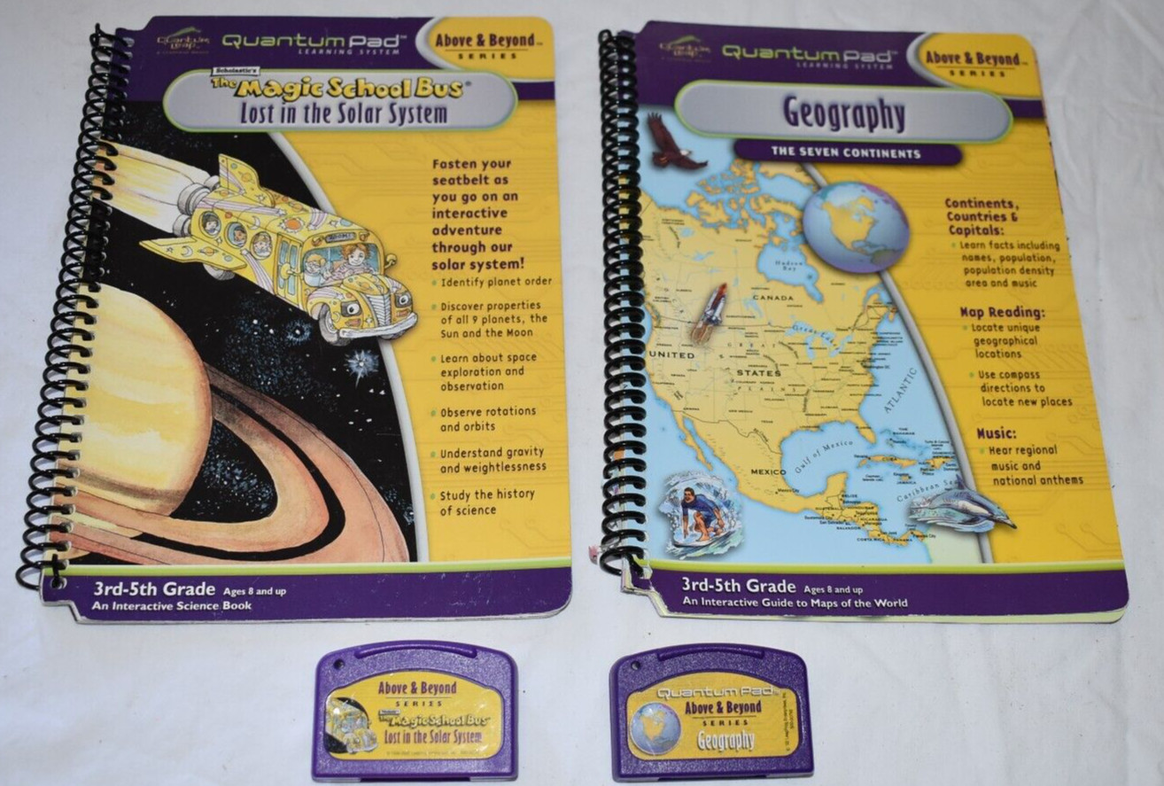 QUANTUM LEAP PAD Electronic Learning System MAGIC SCHOOL BUS + GEOGRAPHY + CARTS