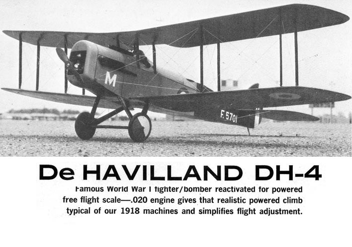 Model Airplane Plans (FF): DeHavilland DH-4 1/12 Scale 42" for .020 Engine