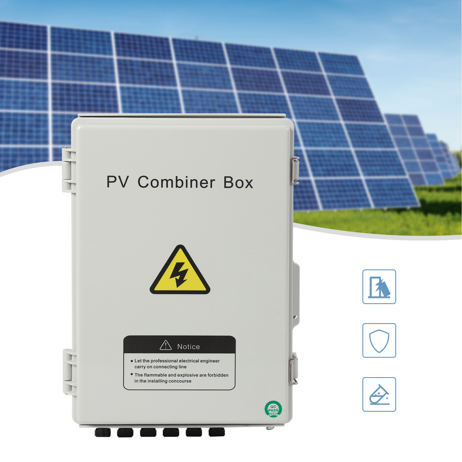 6-String Solar PV Combiner Box New 15A Circuit Breaker For Solar Panel System