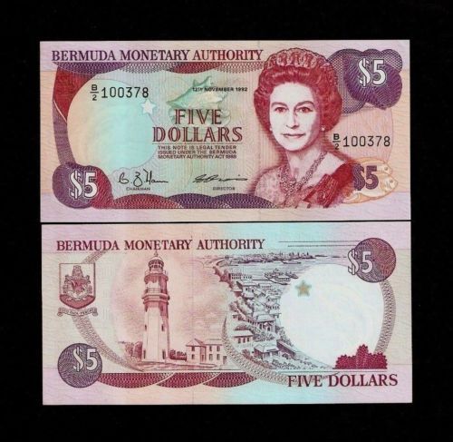 BERMUDA 5 DOLLARS P41 a 1992 QUEEN BOAT LIGHTHOUSE UNC CARIBBEAN MONEY BANK NOTE